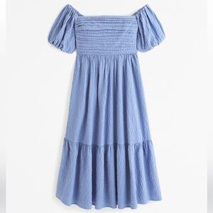 Abercrombie Emerson dress blue seersucker off the shoulder midi length NEW NWT